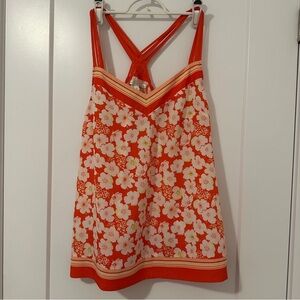 LC Lauren Conrad Orange White Floral Strappy Flowy Tank Top Size Medium Women’s
